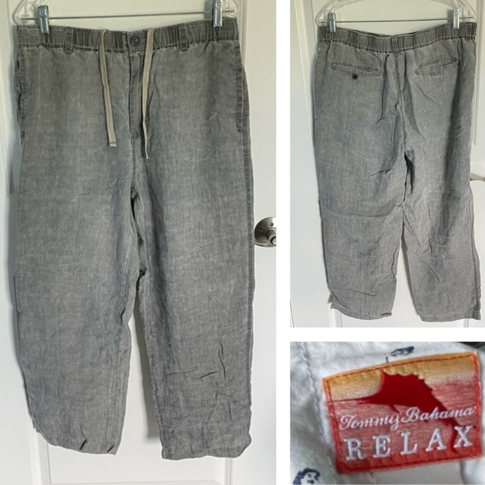 Tommy Bahama Gray Relax Linen Drawstring Beach Pants - 29490
